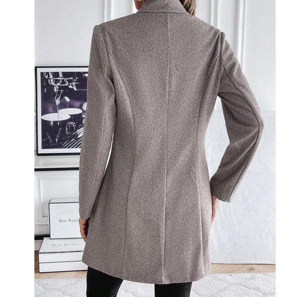 Classic Brown Button Woven Jacket Coat - Picture 3 of 5